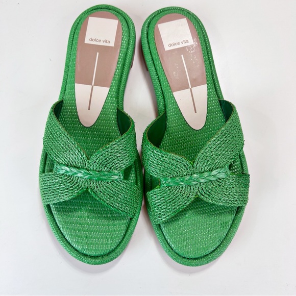 Dolce Vita Shoes - Dolce Vita Women's Atomic Raffia Slide Flat Sandals Size 7.5 Kelly Green Spring